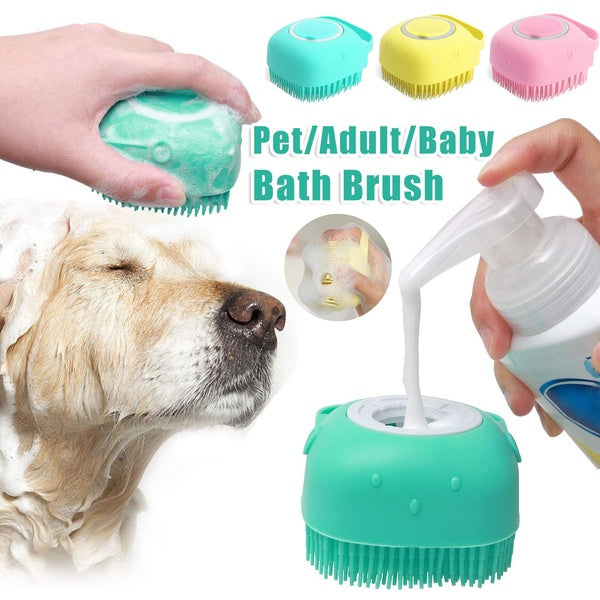 Silicone Dog Bath Brush with Shampoo Dispenser – Pet Grooming & Massage Glove for Dogs