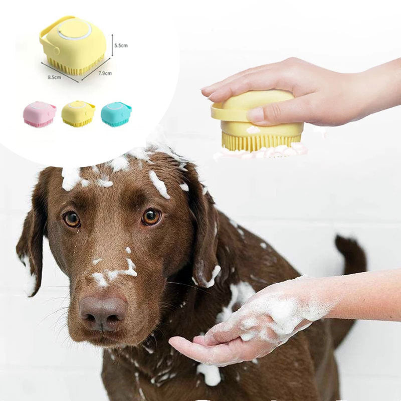 Silicone Dog Bath Brush with Shampoo Dispenser – Pet Grooming & Massage Glove for Dogs